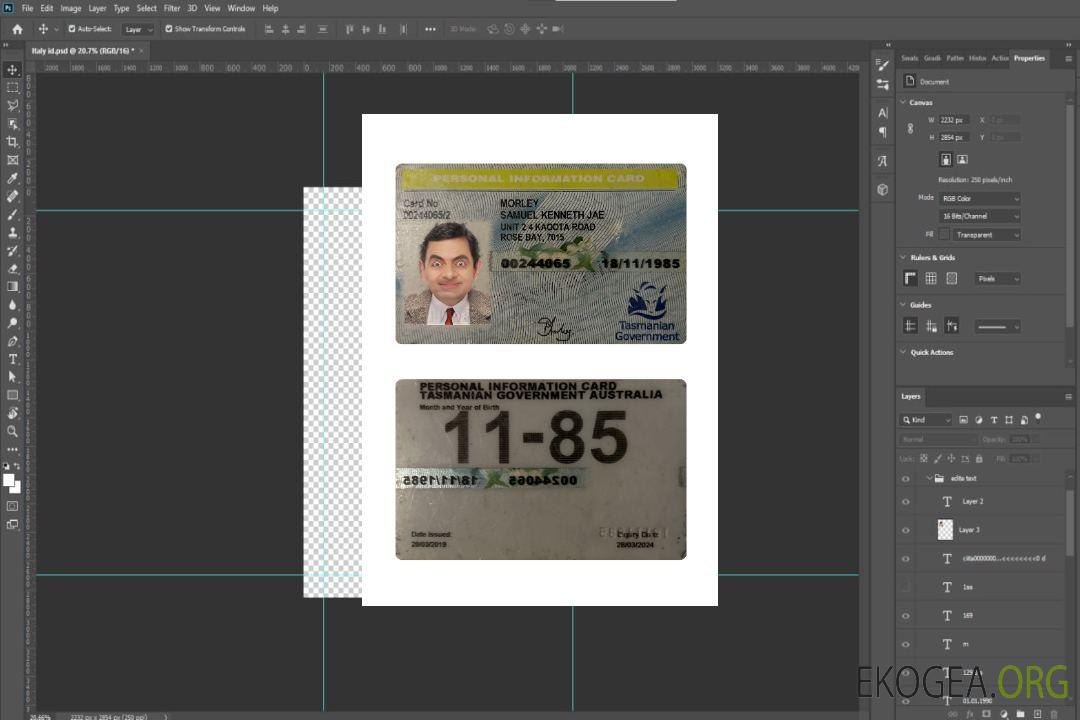 Carte d'informations personnelles Australie Tasmanie template